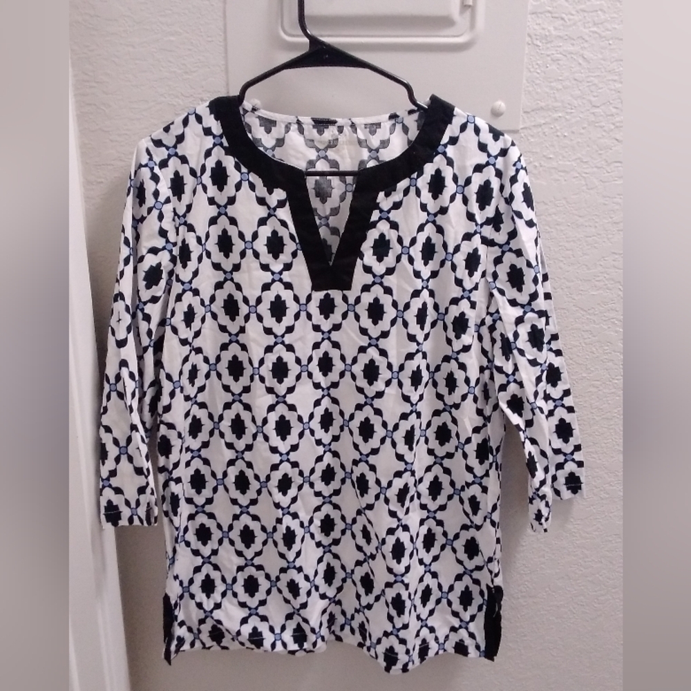 Princess Cruises Top Womens Med Blouse Shirt Resort Vacation Print V Neck Retro